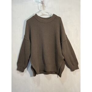 AERIE Brown Oversized Slouchy Boho Ribbed Knit Soft Sweater Women’s Sz S